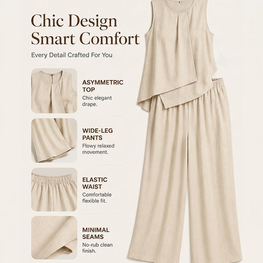 ⌛Limited-Time Offer-Women's Asymmetric Top & Wide-Leg Pants Set