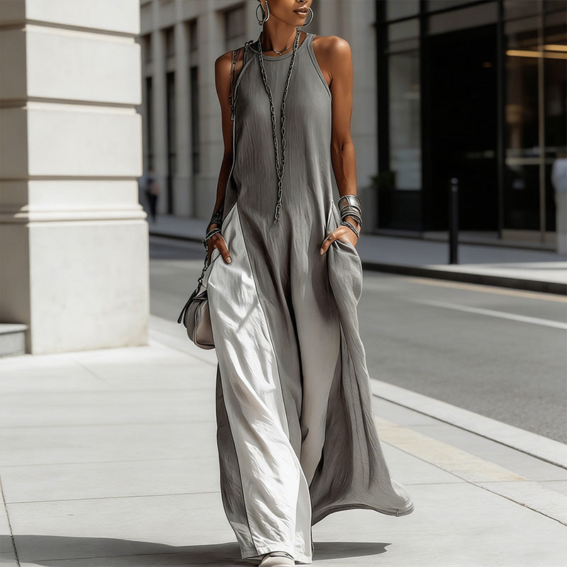📢📢40% OFF !! ⏰Women's Flowy Sleeveless Colorblock Maxi Dress