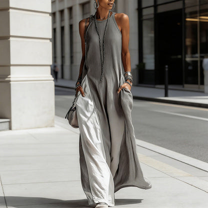 📢📢40% OFF !! ⏰Women's Flowy Sleeveless Colorblock Maxi Dress
