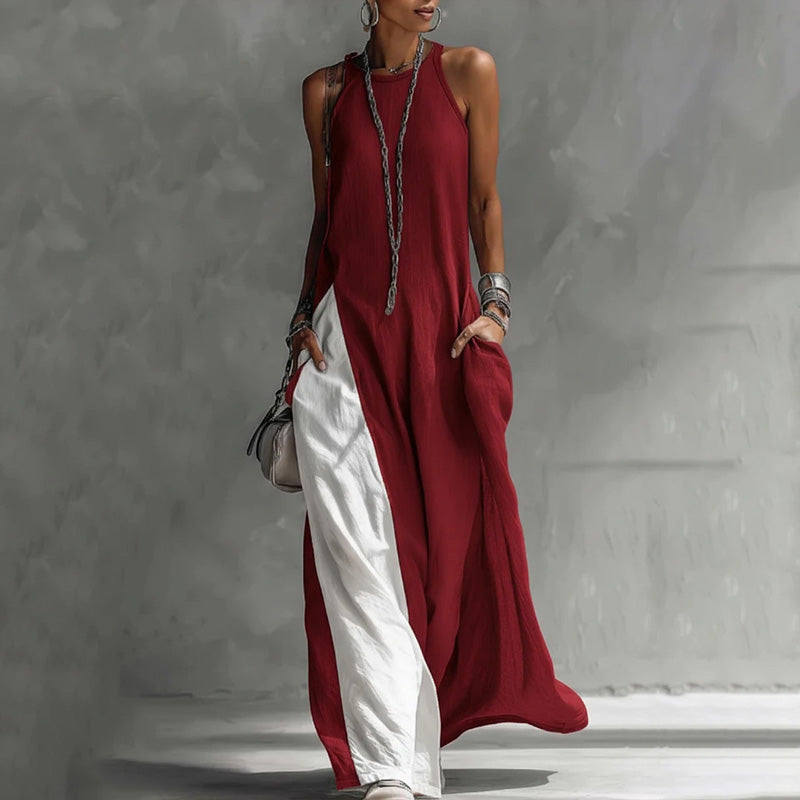 📢📢40% OFF !! ⏰Women's Flowy Sleeveless Colorblock Maxi Dress