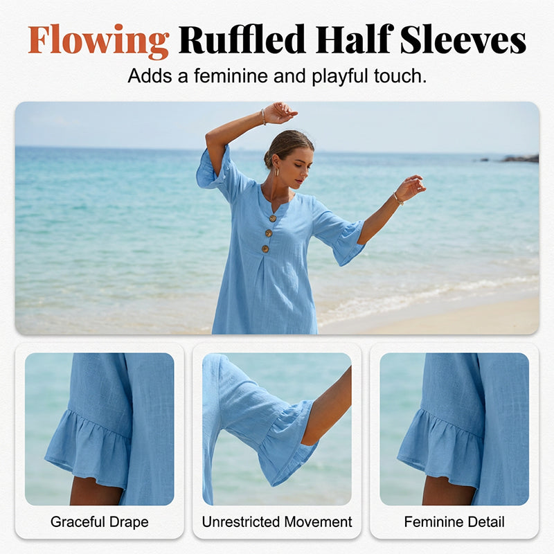 Women’s Solid Color Ruffle Sleeve Midi Dress