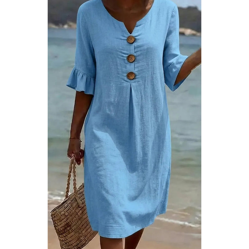 Women’s Solid Color Ruffle Sleeve Midi Dress