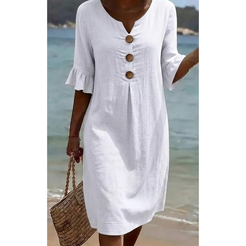 Women’s Solid Color Ruffle Sleeve Midi Dress