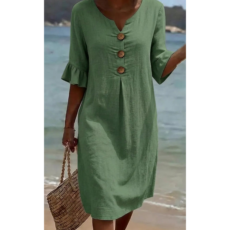 Women’s Solid Color Ruffle Sleeve Midi Dress