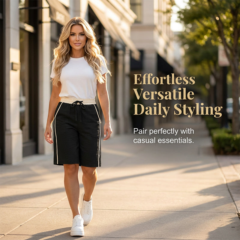 High-Waisted Color-Block Casual Shorts