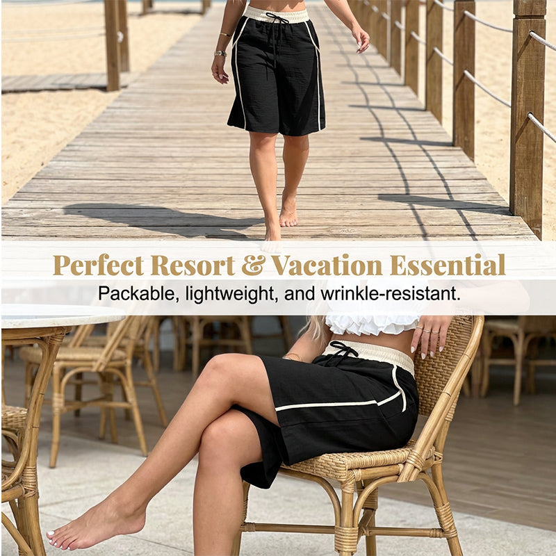 High-Waisted Color-Block Casual Shorts