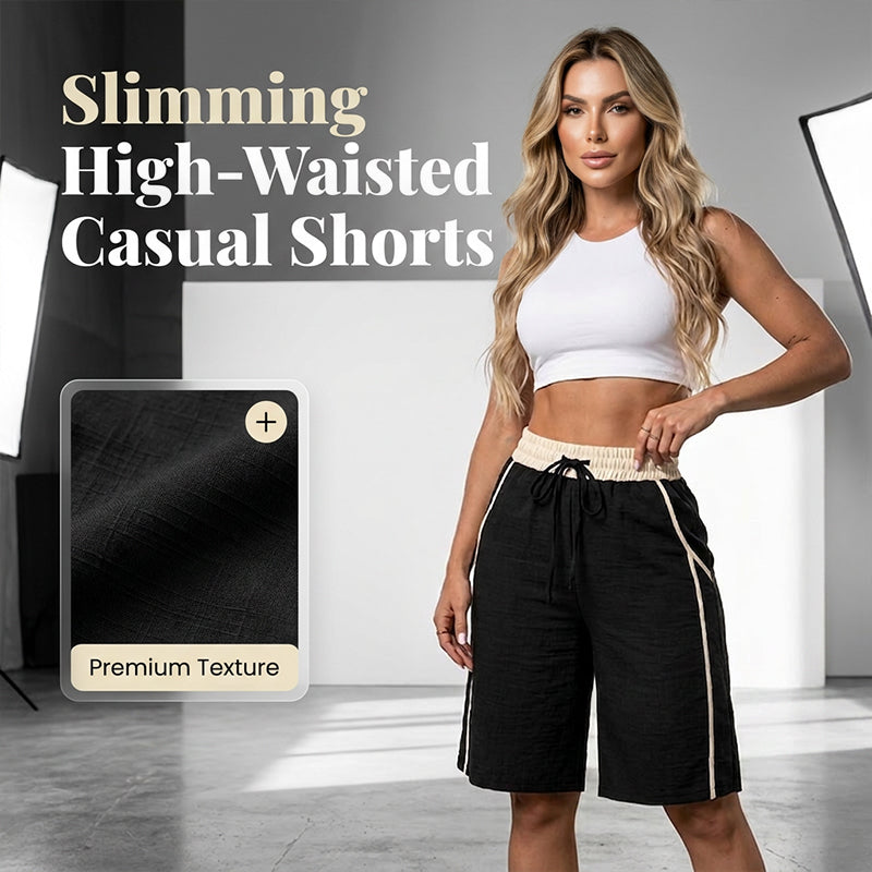 High-Waisted Color-Block Casual Shorts