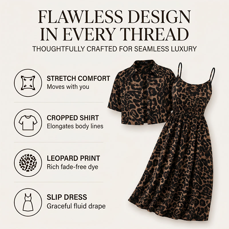 Women's Leopard Print Two-Piece Dress Set