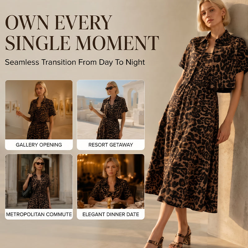 Women's Leopard Print Two-Piece Dress Set