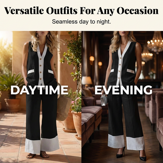 Vintage Color-Block Sleeveless Suit