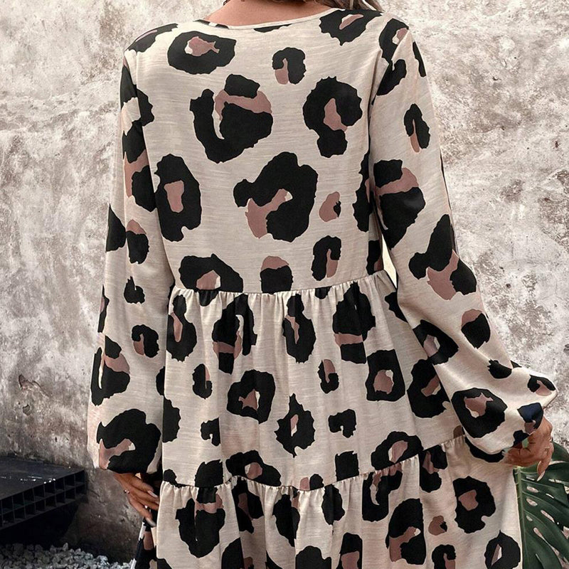 Women's Flowy Leopard Print V-Neck Dress