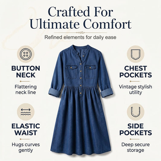 👗Women's Plus Size Button-Up Denim Maxi Dress– Flattering Everyday Curve Fit✨