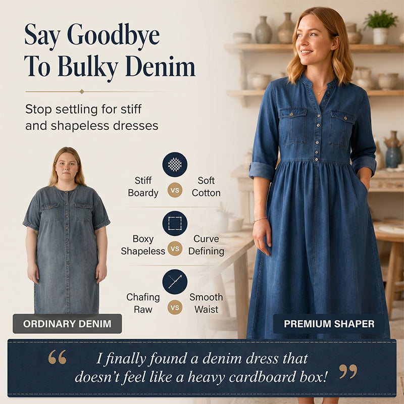 👗Women's Plus Size Button-Up Denim Maxi Dress– Flattering Everyday Curve Fit✨