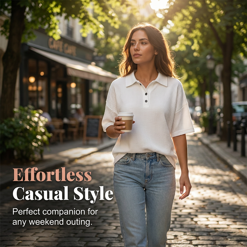 Women's Loose Fit Button Down Collared Tee