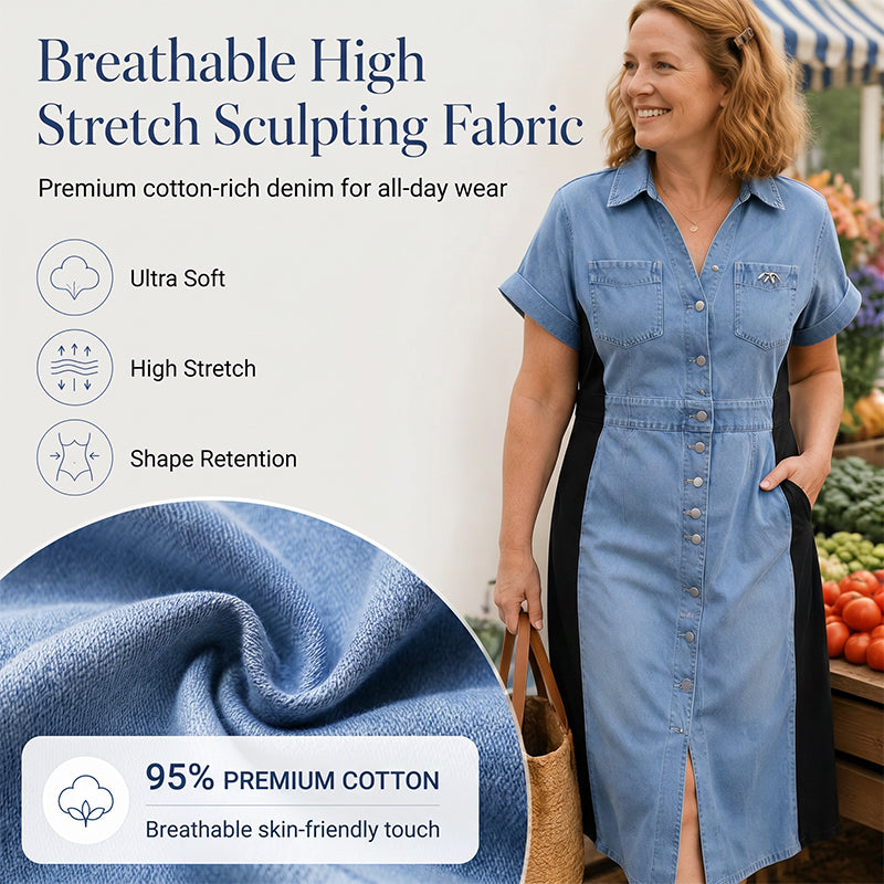 ⌛Limited-time offer-Denim Dress Slimming Contrast Color Midi Dress