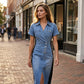 ⌛Limited-time offer-Denim Dress Slimming Contrast Color Midi Dress