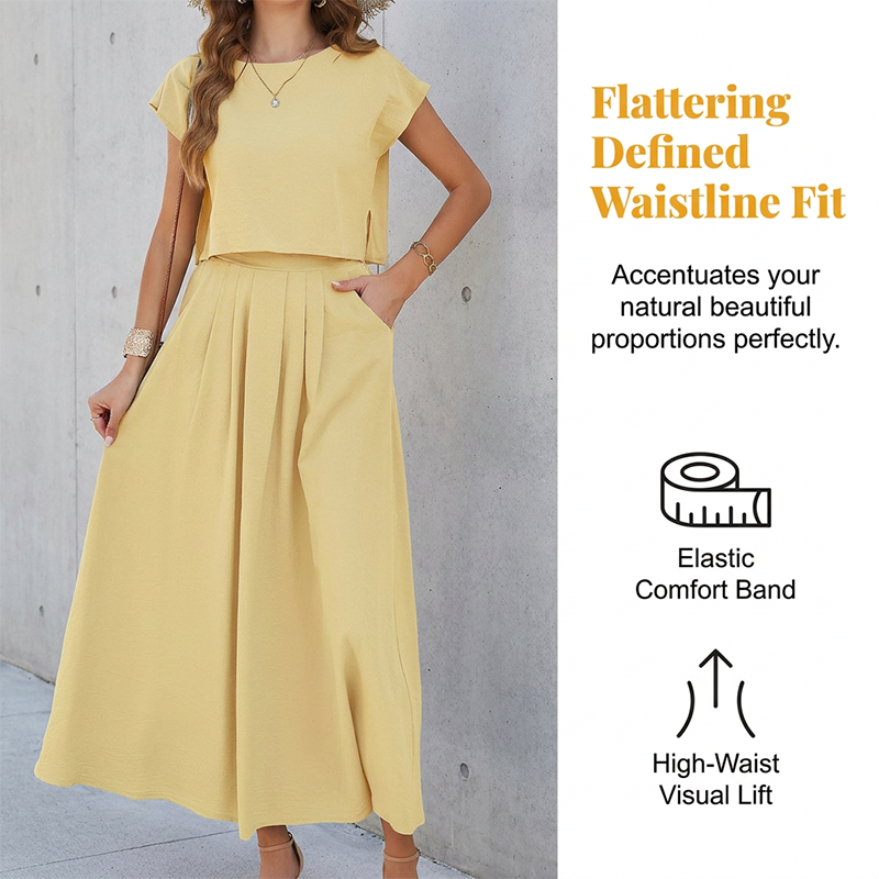 ⌛Limited-time offer-Women's Casual Solid Color Top and Skirt Set