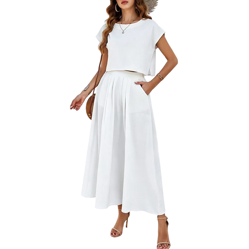 ⌛Limited-time offer-Women's Casual Solid Color Top and Skirt Set
