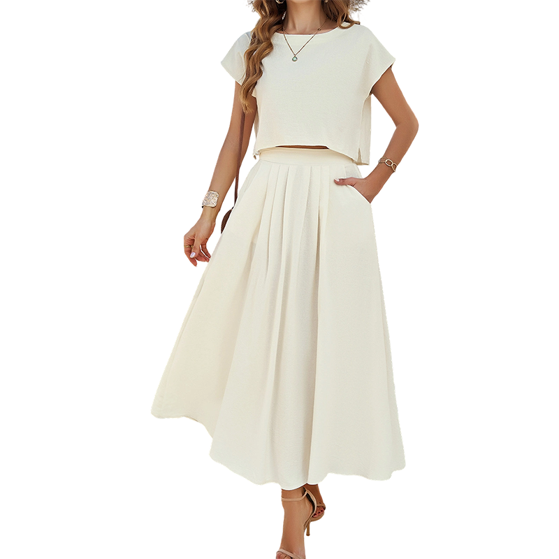 ⌛Limited-time offer-Women's Casual Solid Color Top and Skirt Set