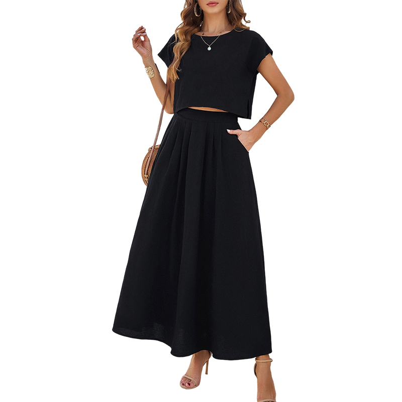 ⌛Limited-time offer-Women's Casual Solid Color Top and Skirt Set
