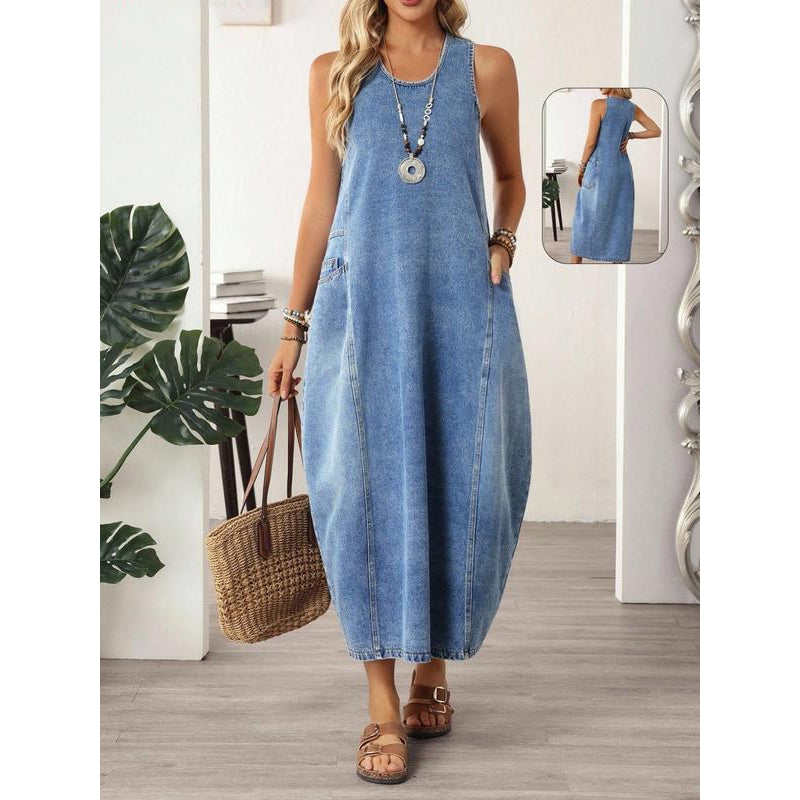 🏆LAST DAY SALE 50% OFF🔥Women's Sleeveless Maxi Denim Dress with Pockets