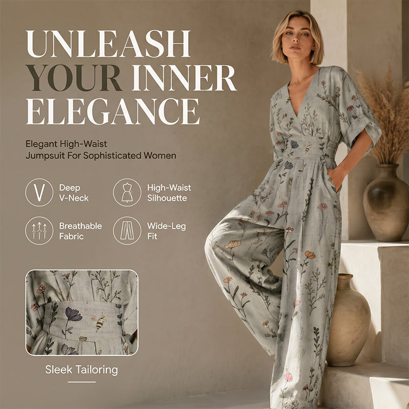⌛Limited-time offer-Women's Elegant V-Neck Printed Jumpsuit