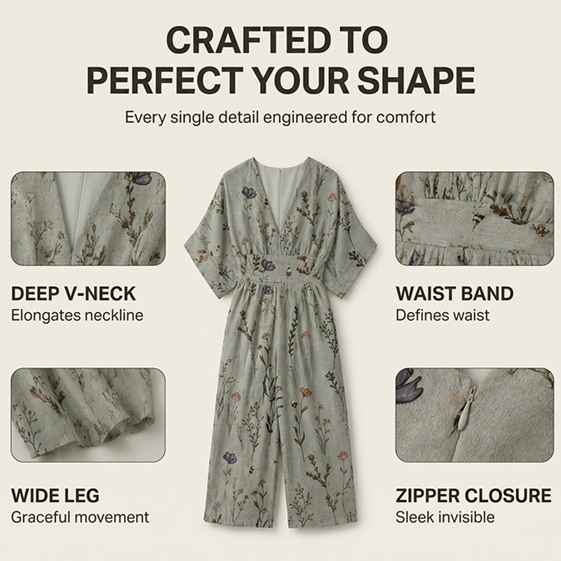 ⌛Limited-time offer-Women's Elegant V-Neck Printed Jumpsuit