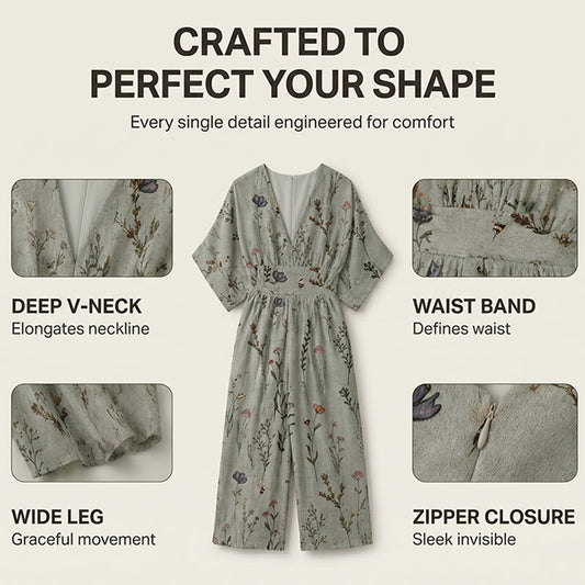 ⌛Limited-time offer-Women's Elegant V-Neck Printed Jumpsuit