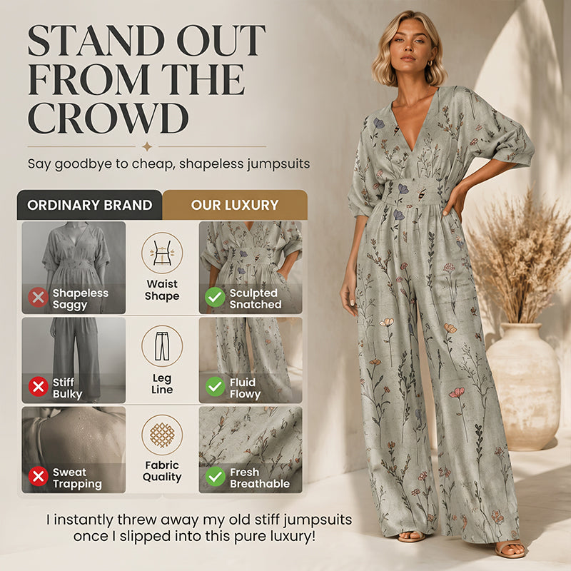 ⌛Limited-time offer-Women's Elegant V-Neck Printed Jumpsuit