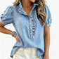 🔥Limited-time offer-Women's Ruffle Collar Denim Top