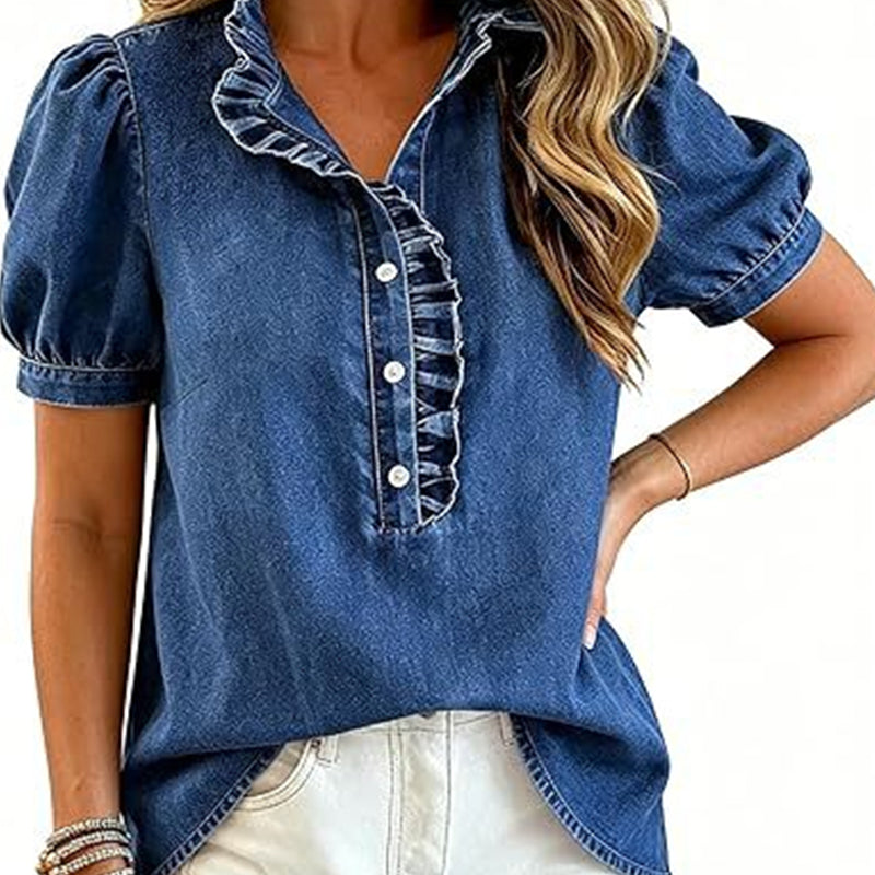 🔥Limited-time offer-Women's Ruffle Collar Denim Top