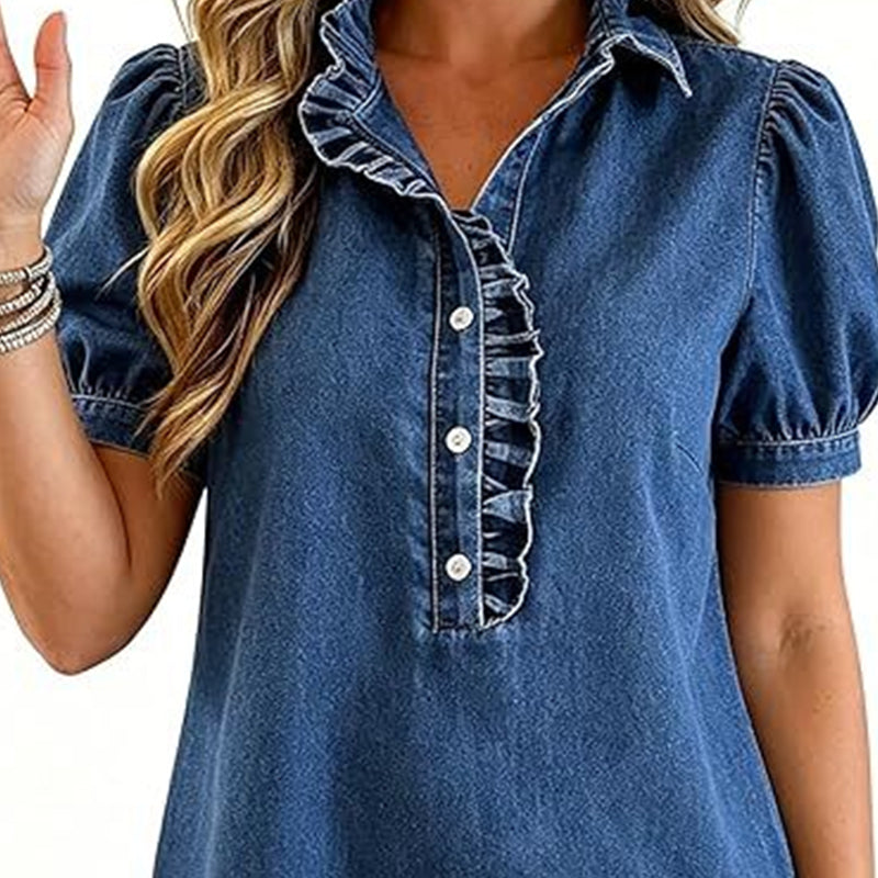 🔥Limited-time offer-Women's Ruffle Collar Denim Top