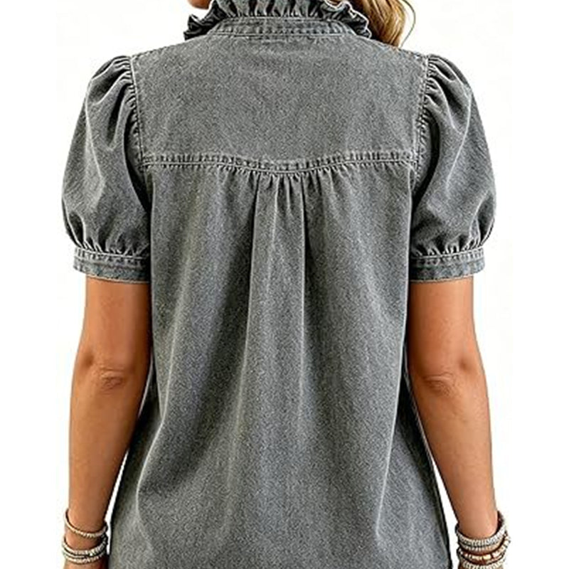 🔥Limited-time offer-Women's Ruffle Collar Denim Top