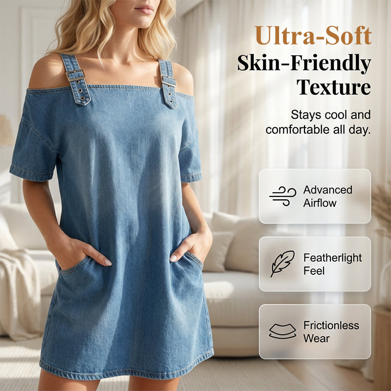 ⌛Limited-time offer-Women‘s Denim Dress with Adjustable Buckles and Pockets