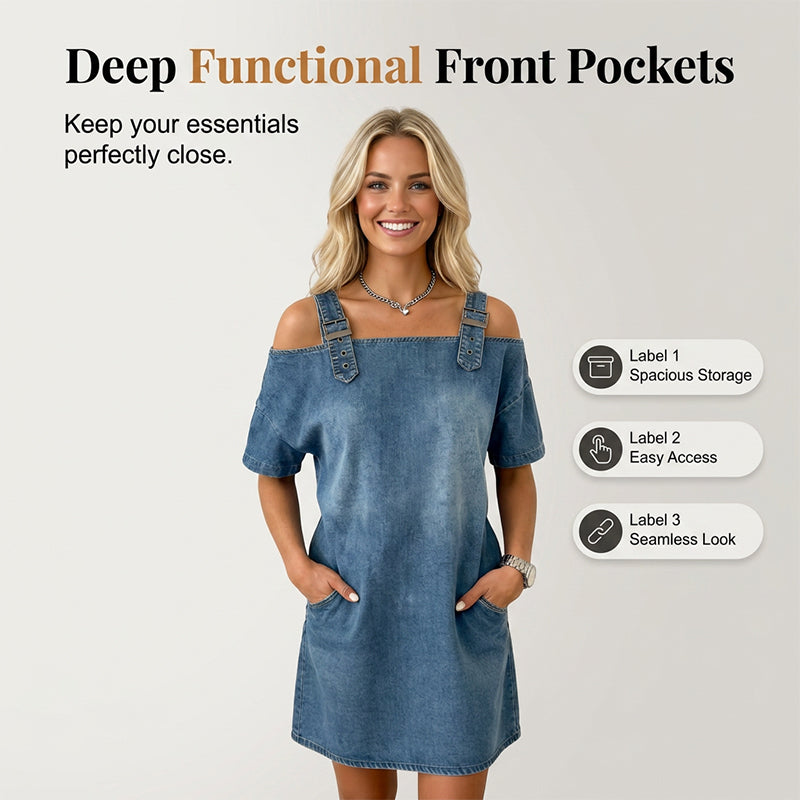 ⌛Limited-time offer-Women‘s Denim Dress with Adjustable Buckles and Pockets