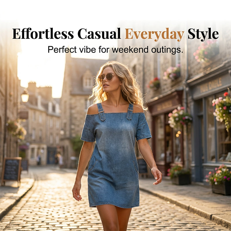 ⌛Limited-time offer-Women‘s Denim Dress with Adjustable Buckles and Pockets