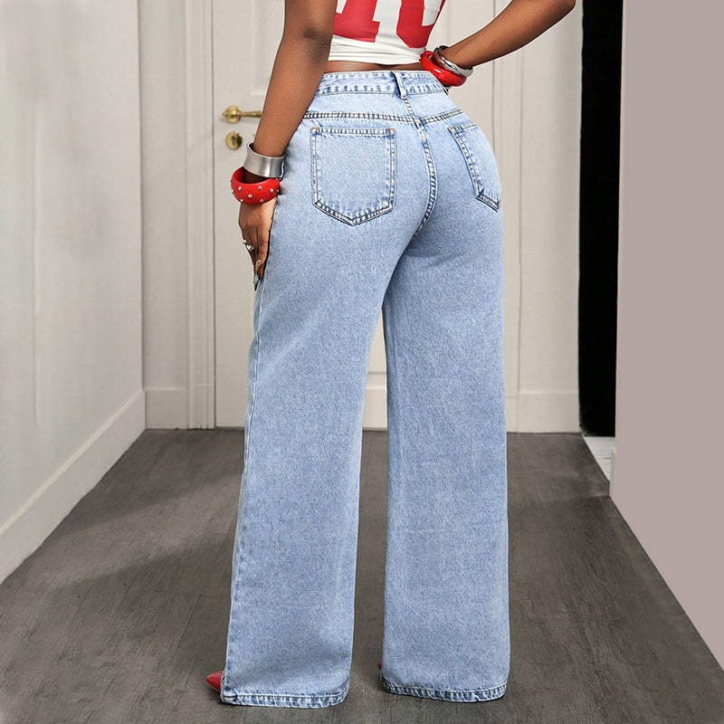 Women's Asymmetrical Waist Wide Leg Jeans