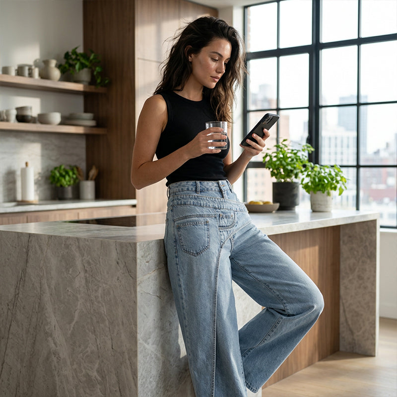 Women's Asymmetrical Waist Wide Leg Jeans