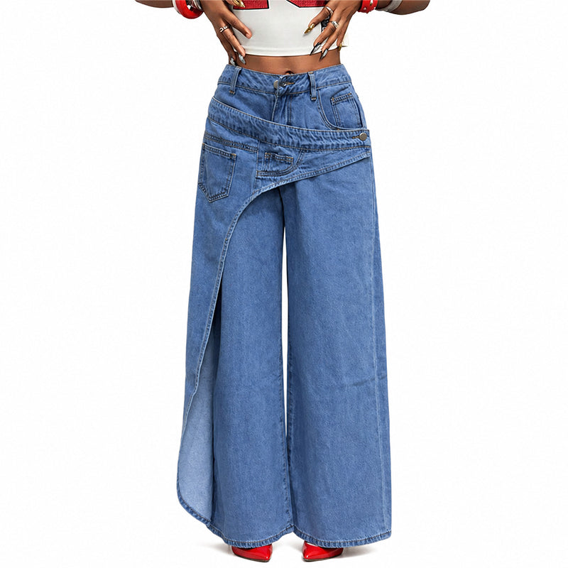 Women's Asymmetrical Waist Wide Leg Jeans