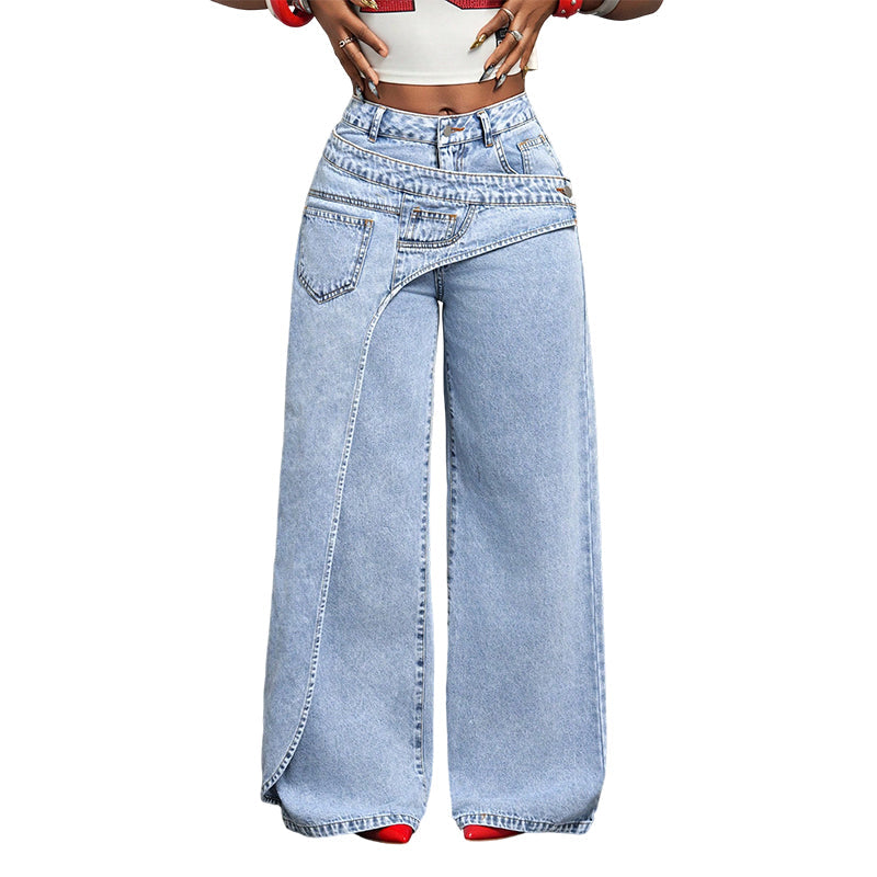 Women's Asymmetrical Waist Wide Leg Jeans