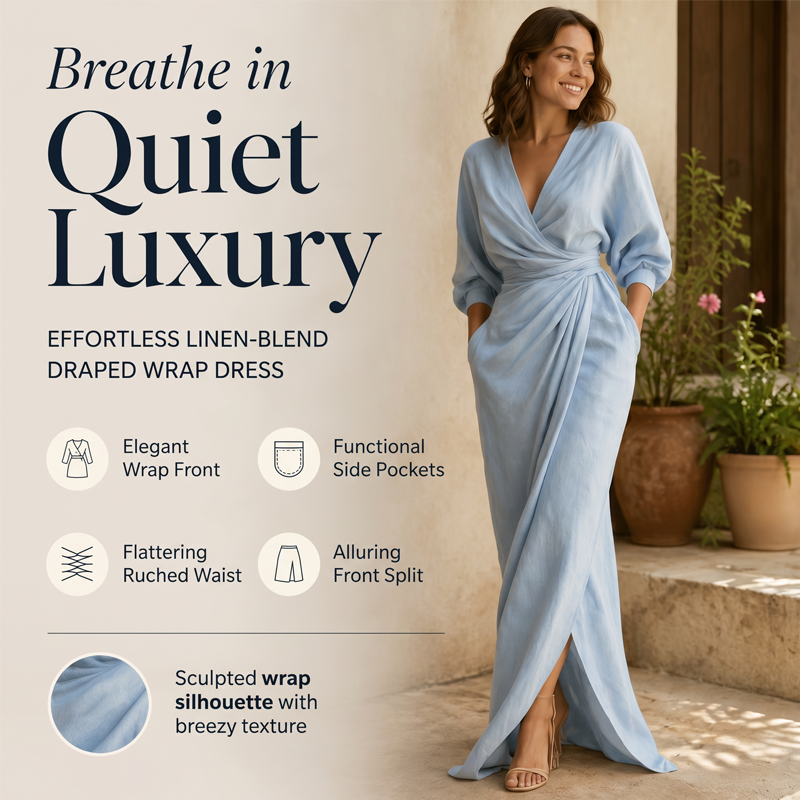 ⌛Limited-time offer-Women's Elegant V-Neck Wrap Maxi Dress