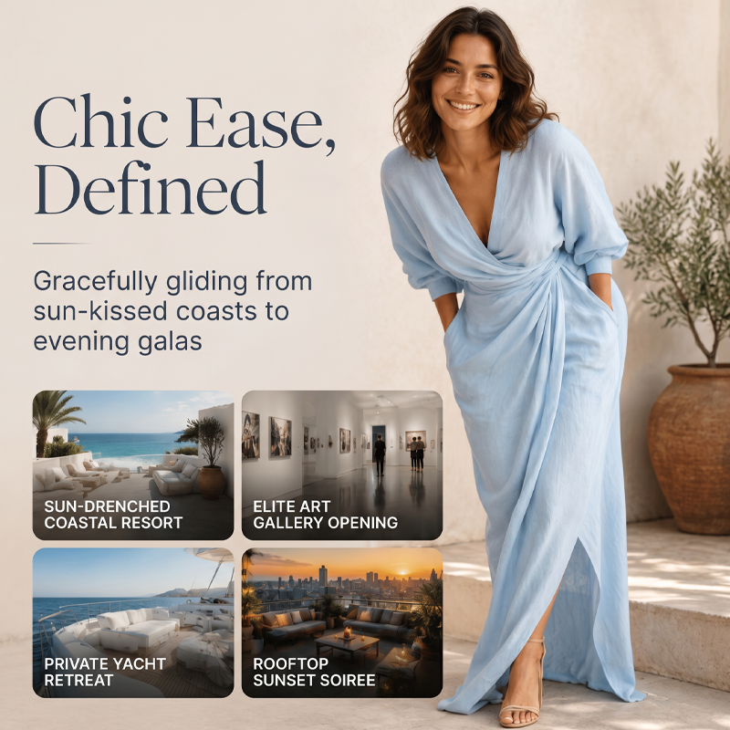 ⌛Limited-time offer-Women's Elegant V-Neck Wrap Maxi Dress