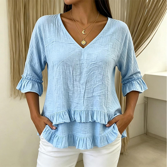 Women's Elegant Ruffle V-Neck Summer Top