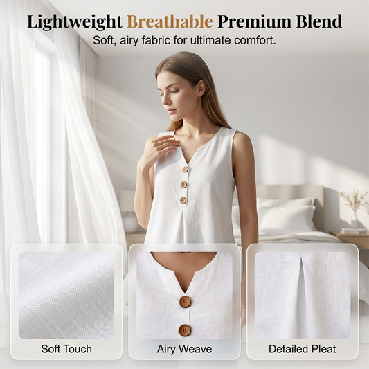 Women's V-Neck Sleeveless Cotton Linen Vest