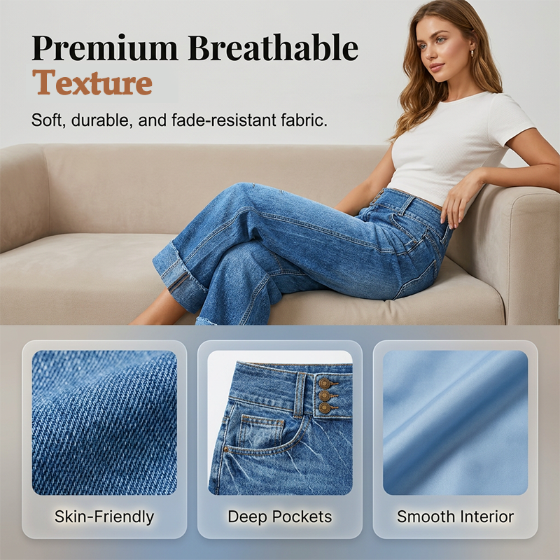 👖 50% OFF NOW! 💙 Women's Wide Leg Cropped Jeans – Button high waist & relaxed fit – Stretchy denim, perfect for casual or chic looks ✨🌸