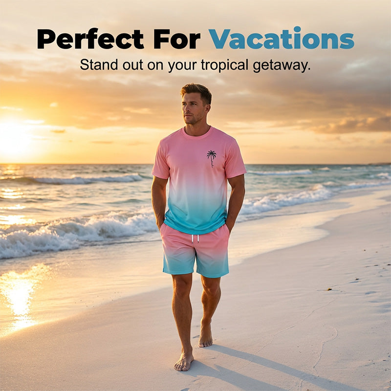 Men's Gradient Short Sleeve and Shorts Set