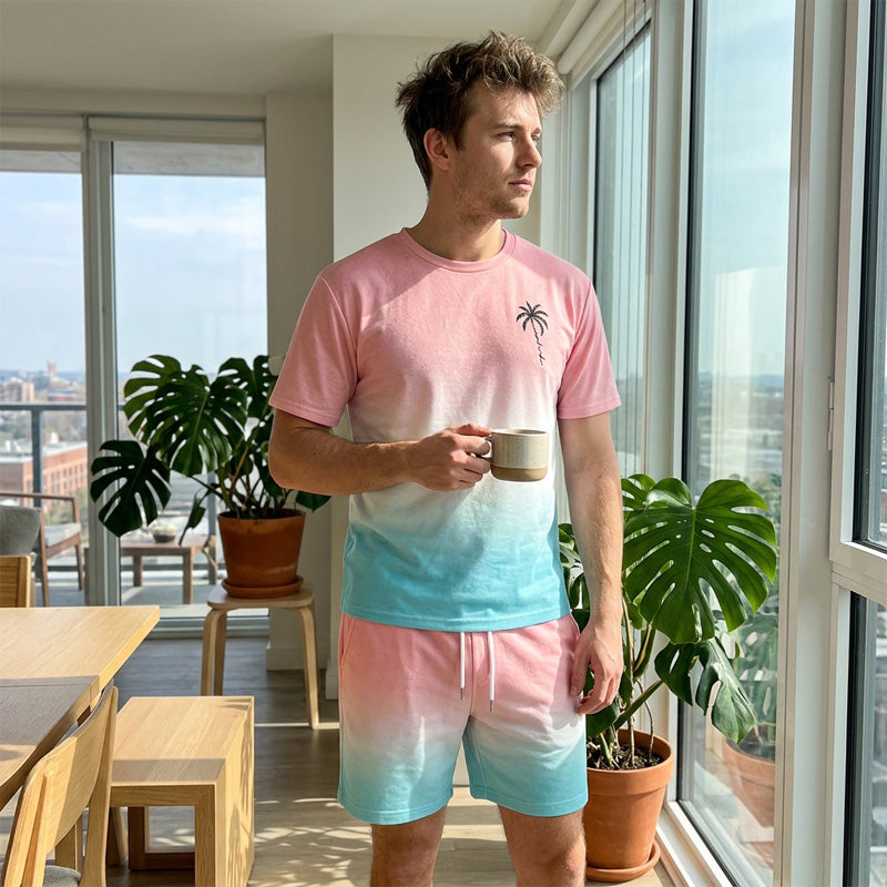 Men's Gradient Short Sleeve and Shorts Set
