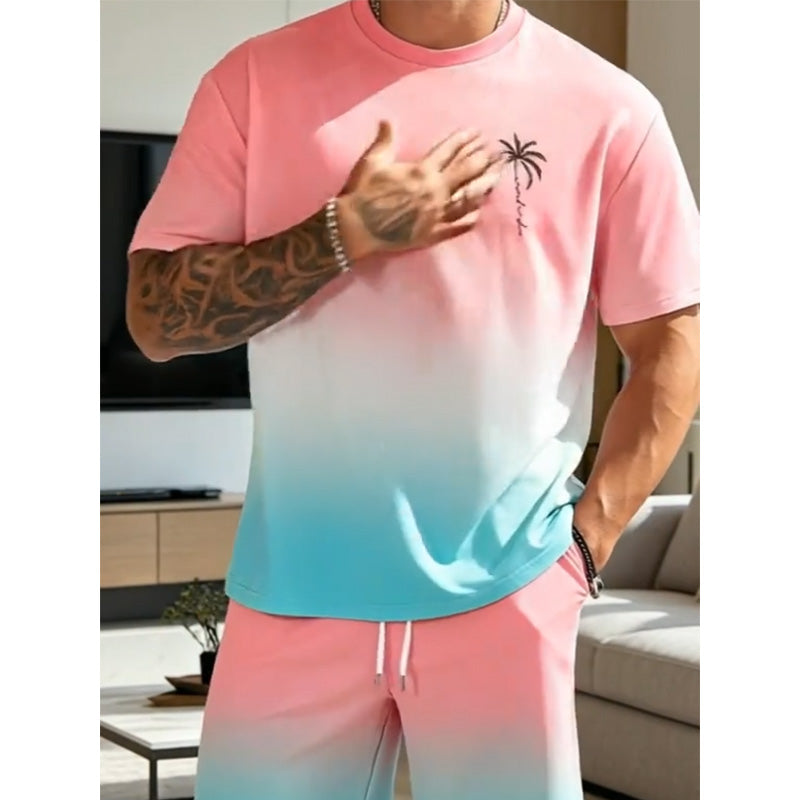 Men's Gradient Short Sleeve and Shorts Set