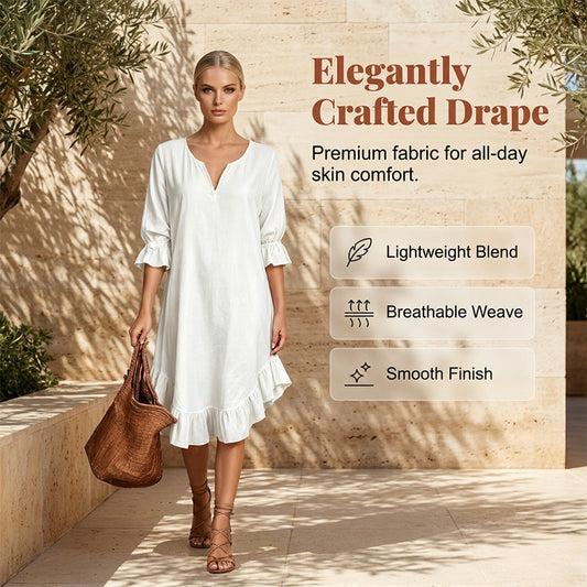 🎉NEW ARRIVAL LIMITED TIME OFFER 💞Women's Ruffle Hem V Neck Woven Dress
