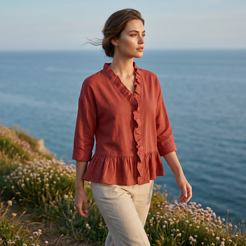 Women's Elegant Ruffled V-Neck Top